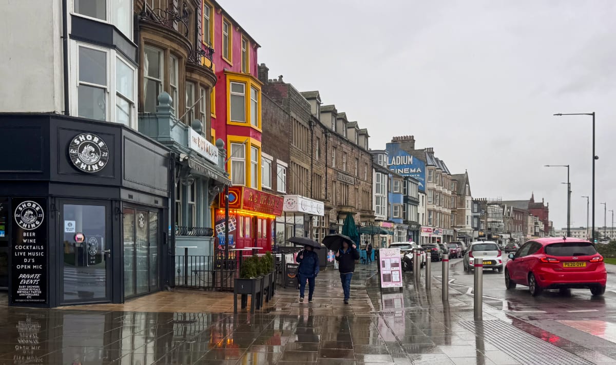 Waterfront buildings along the promenade in Morecambe UK