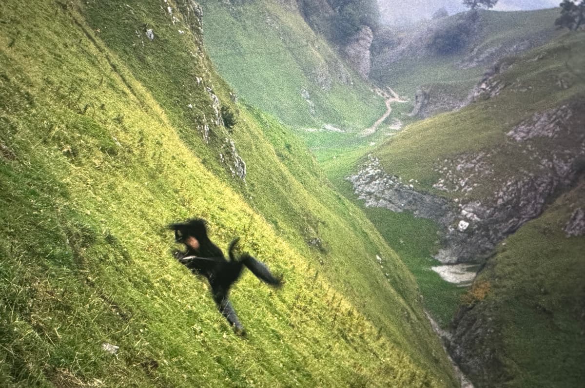 The Dread Pirate Robert tumbles down the slopes of Cave Vale in a still from The Princess Bride