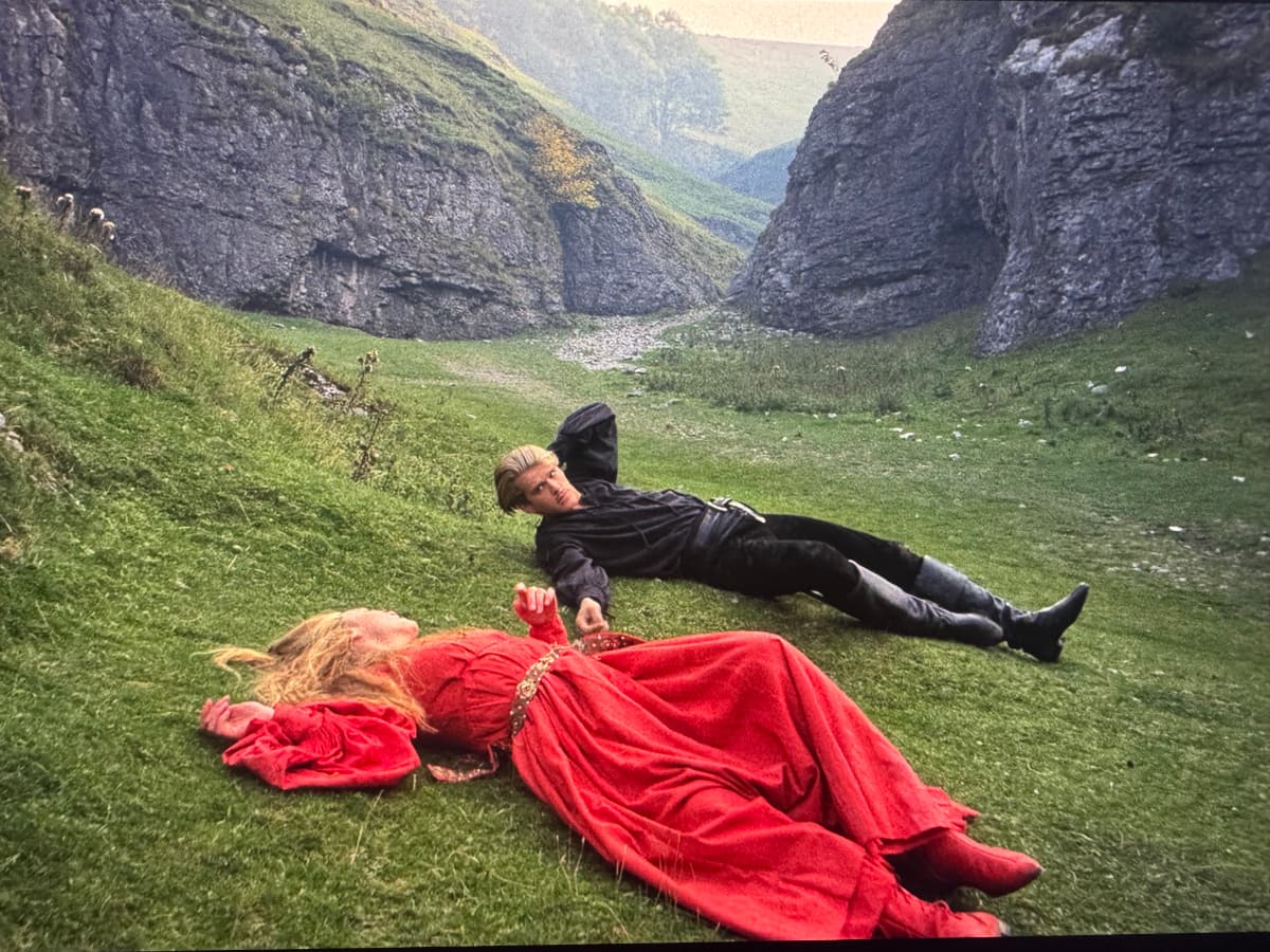 Princess Buttercup and The Dread Pirate Robert lie on the grass of Cave Vale in The Princess Bride